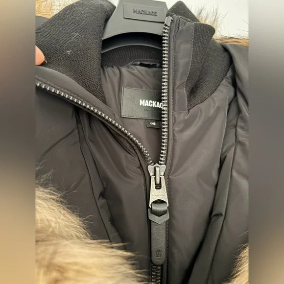 Mackage Charcoal Puffer Jacket with Fur Detail